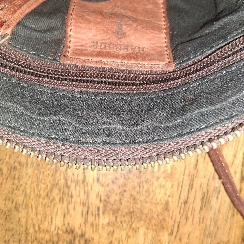 Harbour 2nd Square Woven Front Leather Crossbody Purse Handbag Cognac